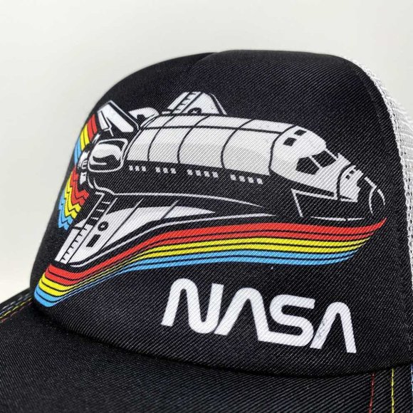 NEW NASA Spaceship Snapback Trucker Hat Black White Mesh Baseball Cap H3 Rainbow - Picture 5 of 6
